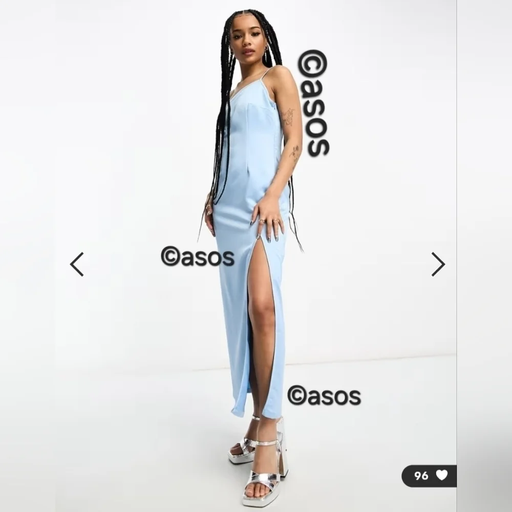 ASOS | One Shoulder Prom Dress w/ Slit in Baby Blue Satin sz 6